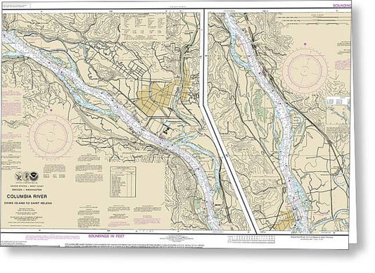 Nautical Chart-18524 Columbia River Crims Island-saint Helens - Greeting Card