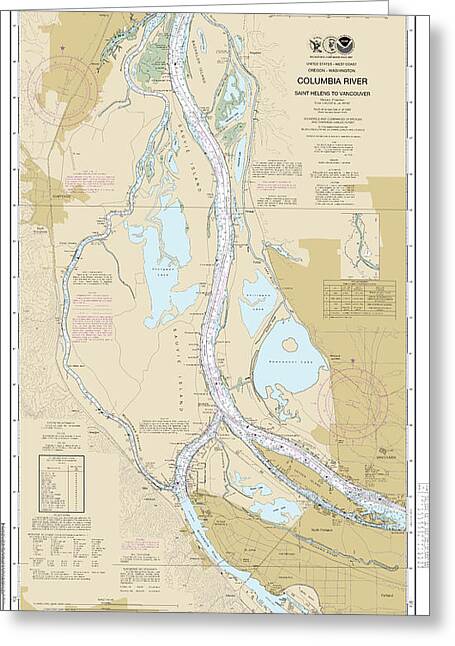 Nautical Chart-18525 Columbia River Saint Helens-vancouver - Greeting Card