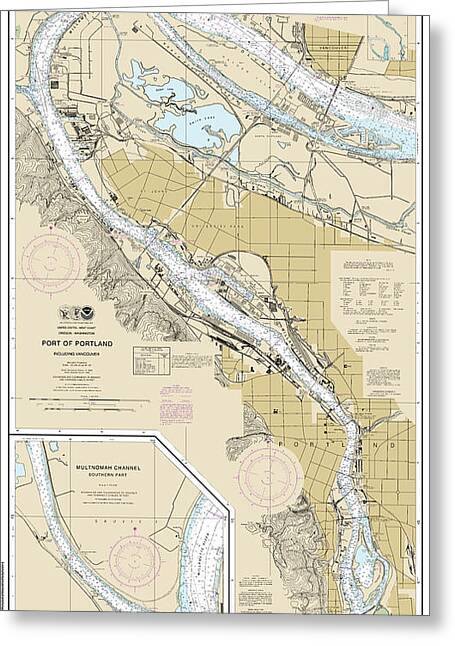 Nautical Chart-18526 Port-portland, Including Vancouver, Multnomah Channel-southern Part - Greeting Card