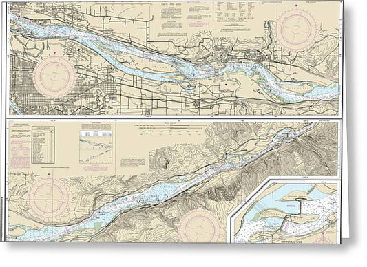 Nautical Chart-18531 Columbia River Vancouver-bonneville, Bonneville Dam - Greeting Card