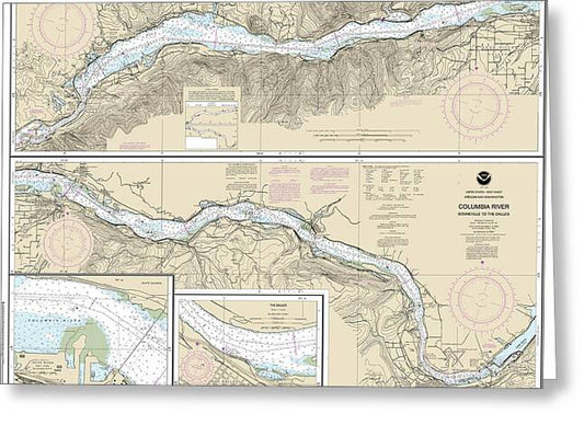 Nautical Chart-18532 Columbia River Bonneville-the Dalles, The Dalles, Hood River - Greeting Card