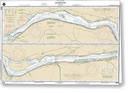 Nautical Chart-18533 Columbia River Lake Celilo - Greeting Card