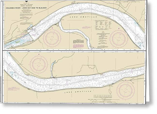 Nautical Chart-18535 Columbia River John Day Dam-blalock - Greeting Card