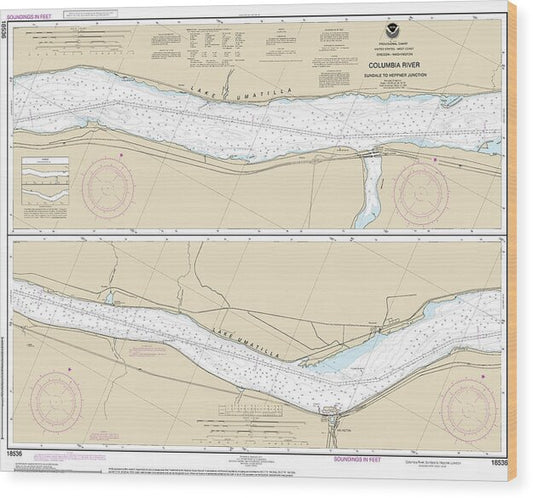 Nautical Chart-18536 Columbia River Sundale-heppner Junction - Wood Print