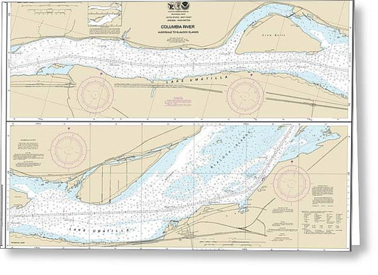 Nautical Chart-18537 Columbia River Alderdale-blalock Islands - Greeting Card