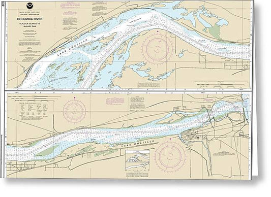 Nautical Chart-18539 Columbia River Blalock Islands-mcnary Dam - Greeting Card