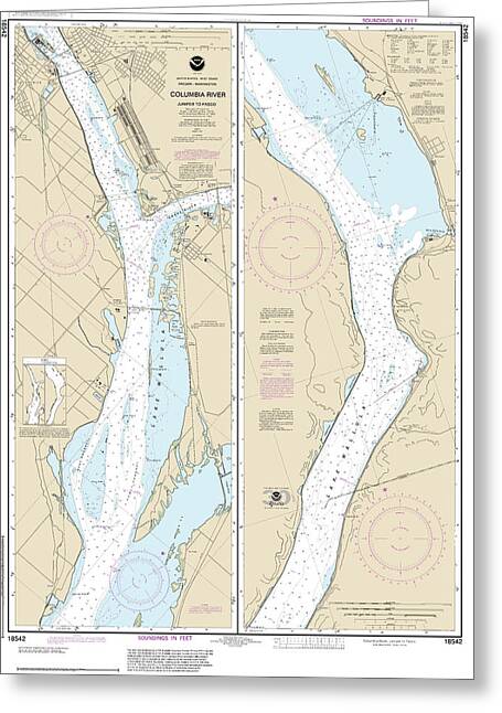 Nautical Chart-18542 Columbia River Juniper-pasco - Greeting Card
