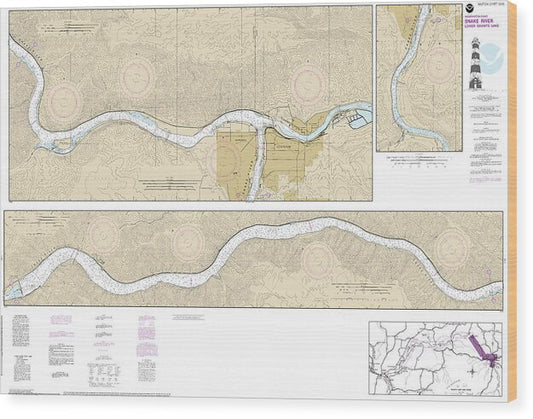 Nautical Chart-18548 Snake River-lower Granite Lake Franklin D Roosevelt Lake - Wood Print