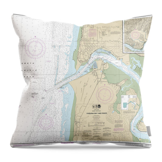 Nautical Chart-18581 Yaquina Bay-river, Continuation-yaquina River - Throw Pillow