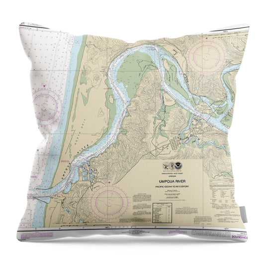 Nautical Chart-18584 Umpqua River Pacific Ocean-reedsport - Throw Pillow