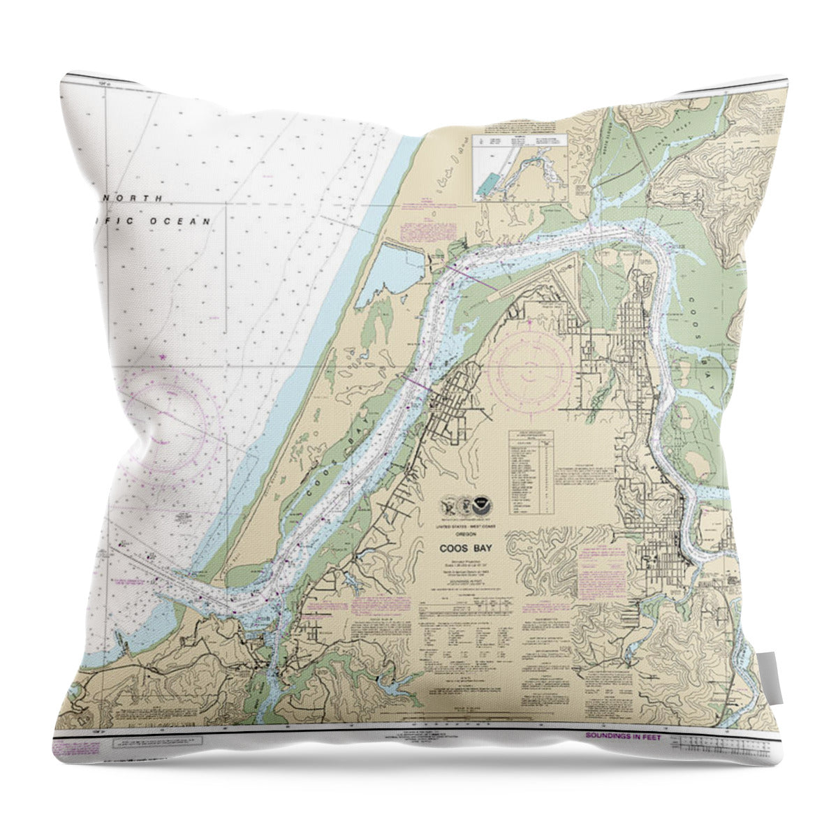 Nautical Chart-18587 Coos Bay - Throw Pillow