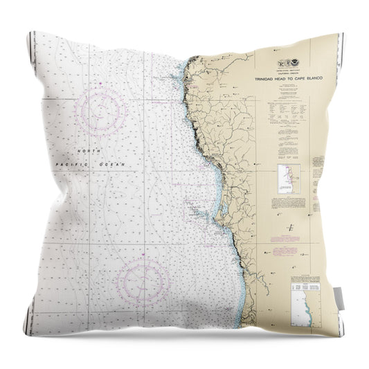 Nautical Chart-18600 Trinidad Head-cape Blanco - Throw Pillow