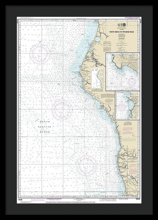 Nautical Chart-18620 Point Arena-trinidad Head, Rockport Landing, Shelter Cove - Framed Print