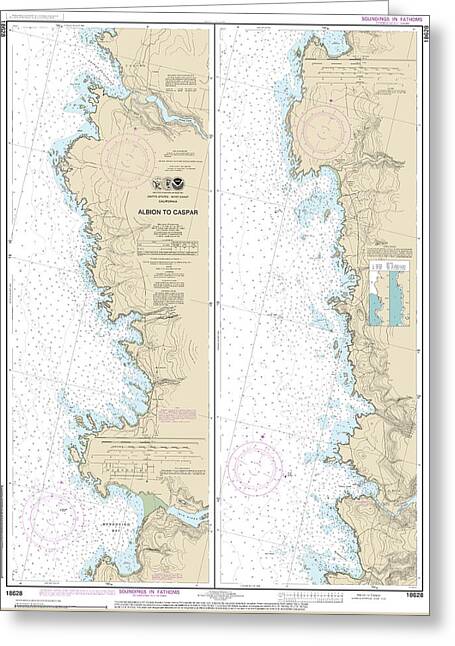 Nautical Chart-18628 Albion-caspar - Greeting Card
