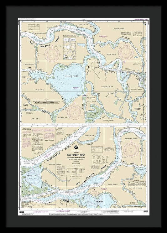 Nautical Chart-18660 San Joaquin River Stockton Deep Water Channel Antioch-medford Island - Framed Print