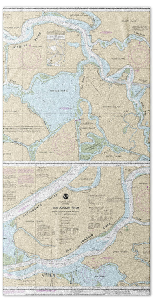 Nautical Chart-18660 San Joaquin River Stockton Deep Water Channel Antioch-medford Island - Beach Towel