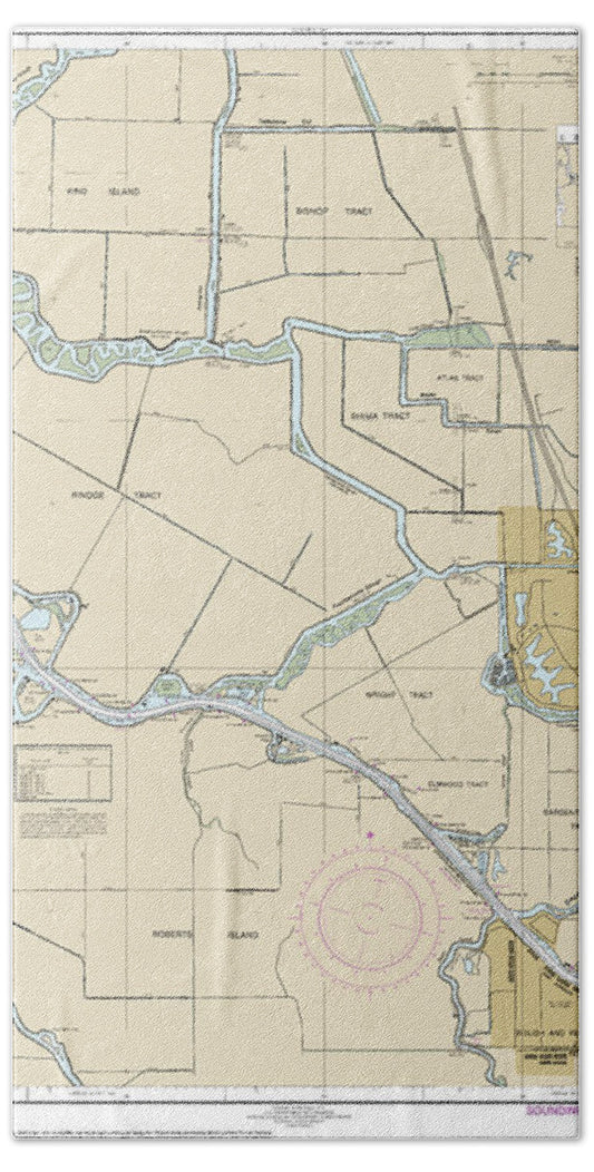 Nautical Chart-18663 San Joaquin River Stockton Deep Water Channel Medford Island-stockton - Beach Towel