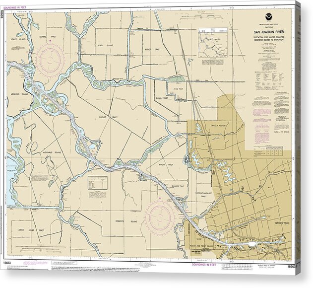 Nautical Chart-18663 San Joaquin River Stockton Deep Water Channel Medford Island-stockton - Acrylic Print