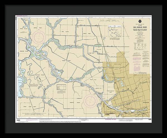Nautical Chart-18663 San Joaquin River Stockton Deep Water Channel Medford Island-stockton - Framed Print