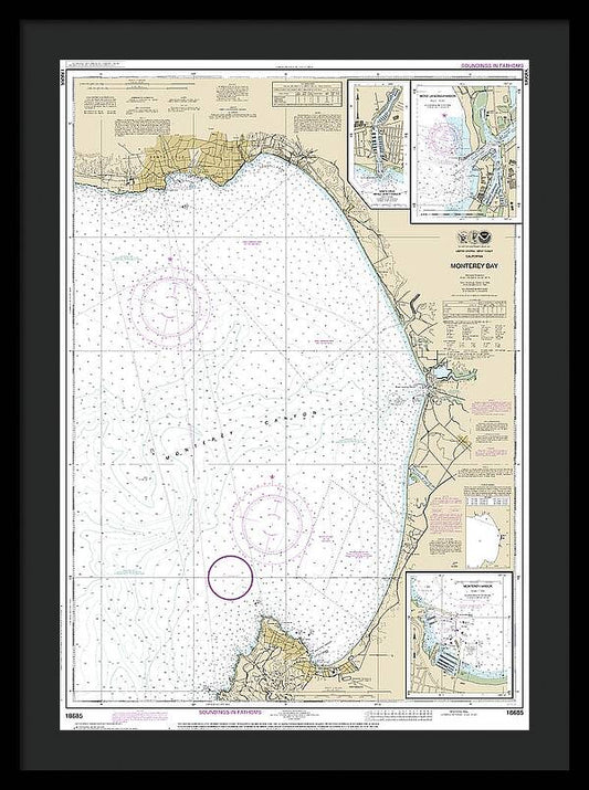 Nautical Chart-18685 Monterey Bay, Monterey Harbor, Moss Landing Harbor, Santa Cruz Small Craft Harbor - Framed Print