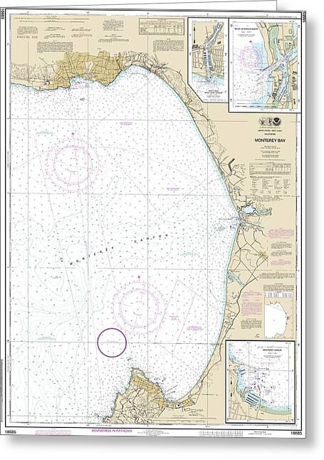 Nautical Chart-18685 Monterey Bay, Monterey Harbor, Moss Landing Harbor, Santa Cruz Small Craft Harbor - Greeting Card