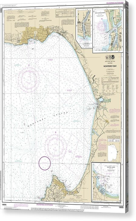 Nautical Chart-18685 Monterey Bay, Monterey Harbor, Moss Landing Harbor, Santa Cruz Small Craft Harbor - Acrylic Print