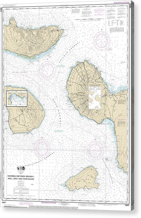 Nautical Chart-19347 Channels Between Molokai, Maui, Lanaiand Kahoolawe, Manele Bay - Acrylic Print