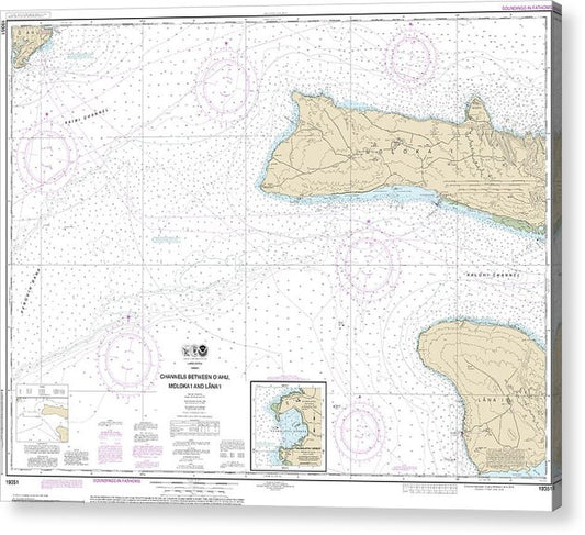 Nautical Chart-19351 Channels Between Oahu, Molokai-lanai, Kaumalapau Harbor - Acrylic Print