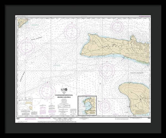 Nautical Chart-19351 Channels Between Oahu, Molokai-lanai, Kaumalapau Harbor - Framed Print