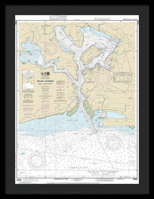 Nautical Chart-19366 Pearl Harbor Oahu South Coast - Framed Print