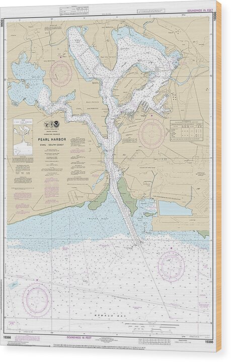 Nautical Chart-19366 Pearl Harbor Oahu South Coast - Wood Print