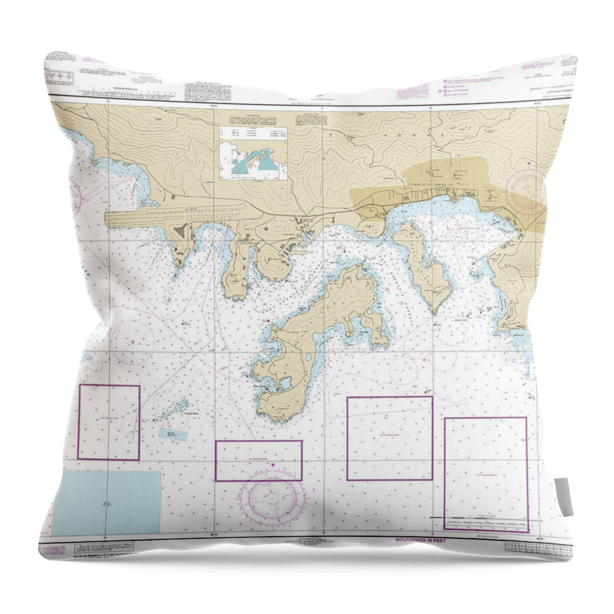 Nautical Chart-25649 Saint Thomas Harbor - Throw Pillow