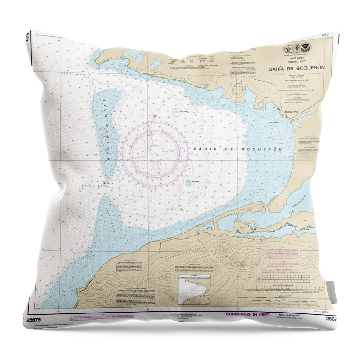 Nautical Chart-25675 Bahia De Boqueron - Throw Pillow