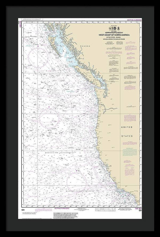 Nautical Chart-501 North Pacific Ocean West Coast-north America Mexican Border-dixon Entrance - Framed Print