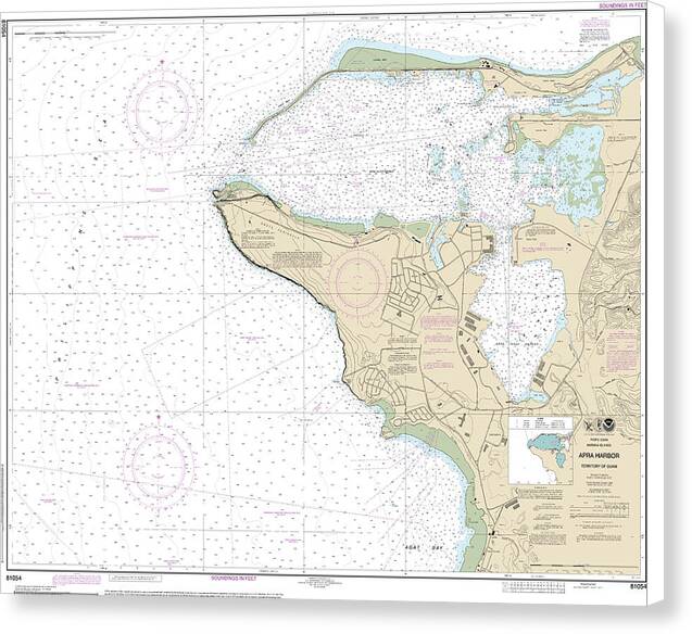 Nautical Chart-81054 Mariana Islands Apra Harbor, Guam - Canvas Print