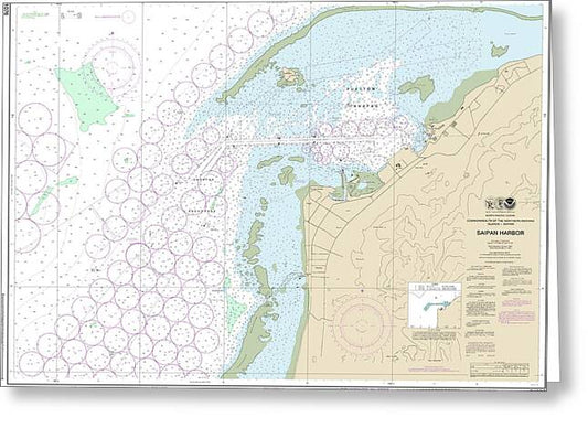 Nautical Chart-81076 Commonwealth-the Northern Mariana Islands Saipan Harbor - Greeting Card