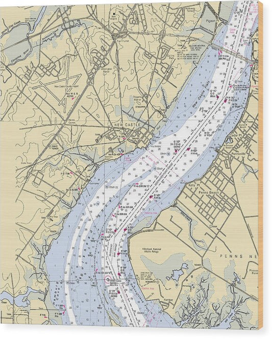 New Castle-delaware Nautical Chart - Wood Print