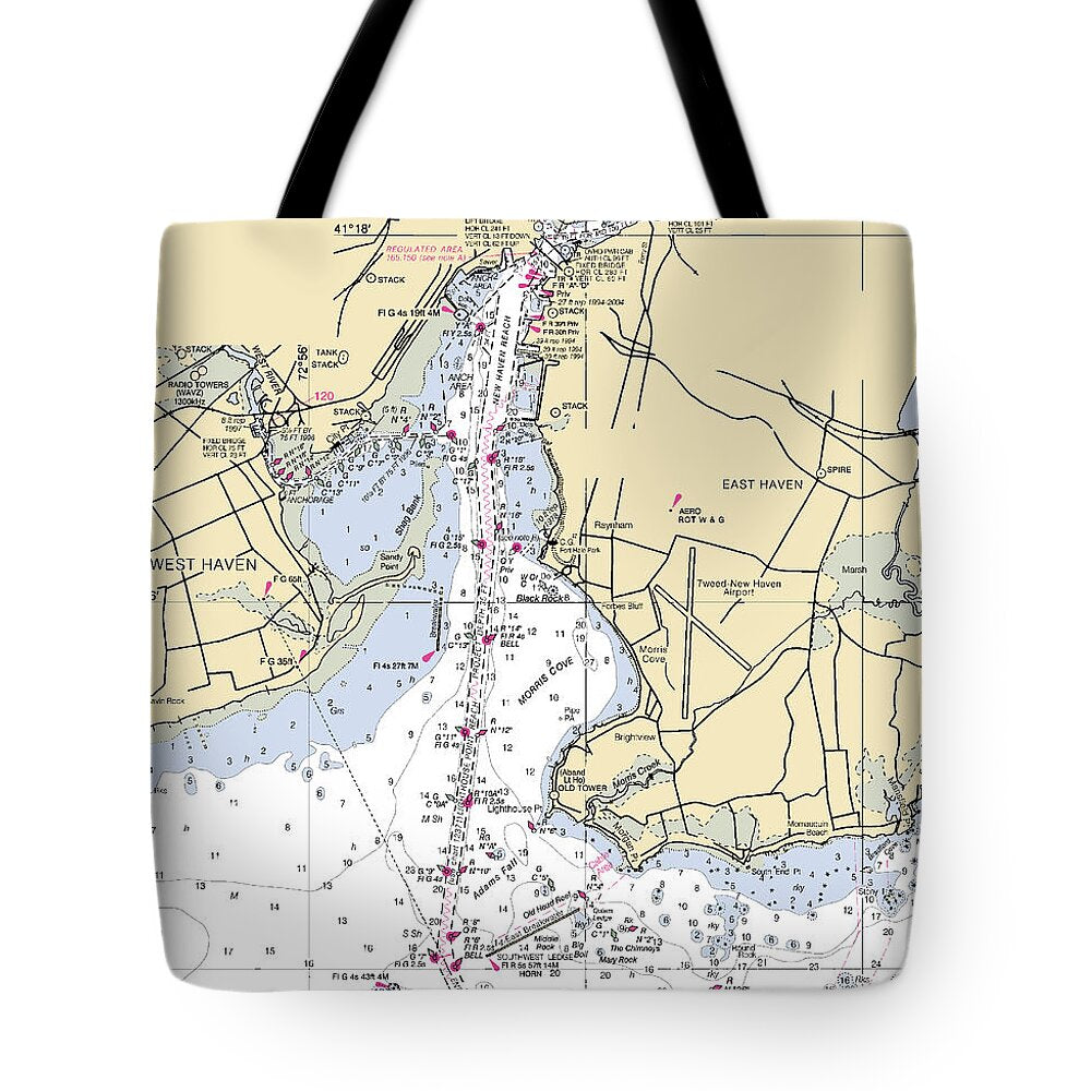 New Haven -connecticut Nautical Chart _v3 - Tote Bag