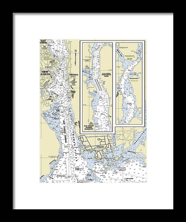 New London Connecticut Nautical Chart - Framed Print