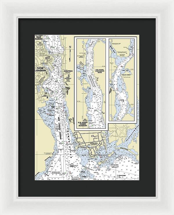 New London Connecticut Nautical Chart - Framed Print