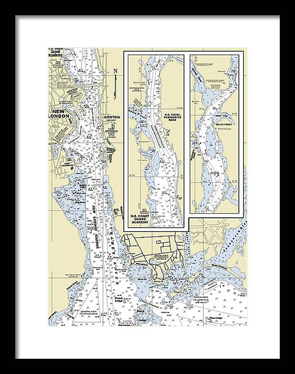 New London Connecticut Nautical Chart - Framed Print