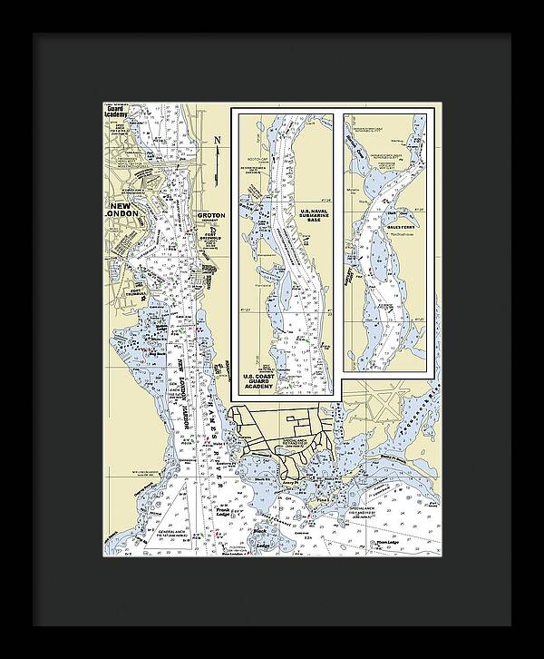 New London Connecticut Nautical Chart - Framed Print
