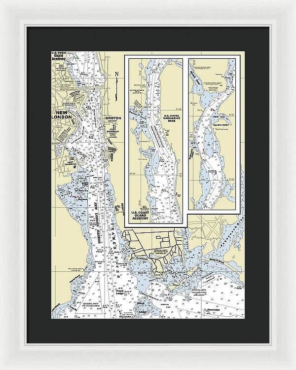 New London Connecticut Nautical Chart - Framed Print