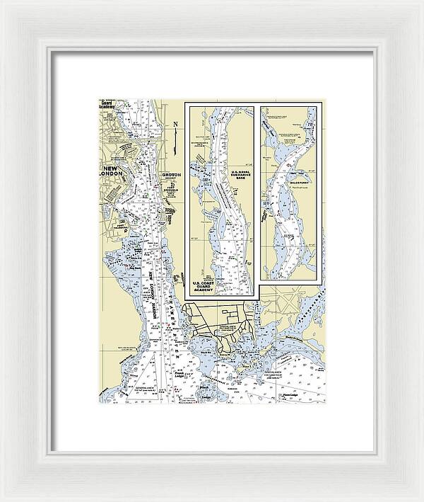 New London Connecticut Nautical Chart - Framed Print