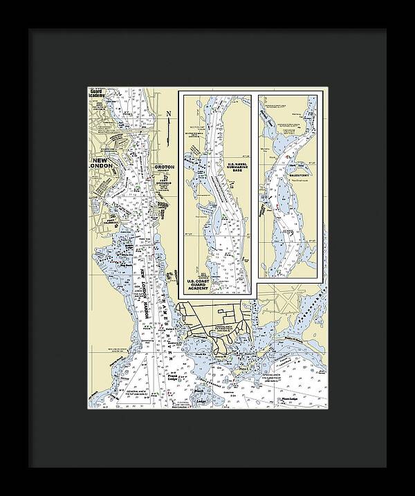 New London Connecticut Nautical Chart - Framed Print