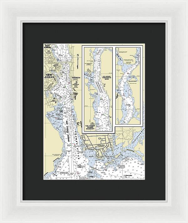 New London Connecticut Nautical Chart - Framed Print