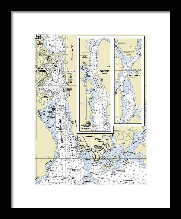 New London Connecticut Nautical Chart - Framed Print