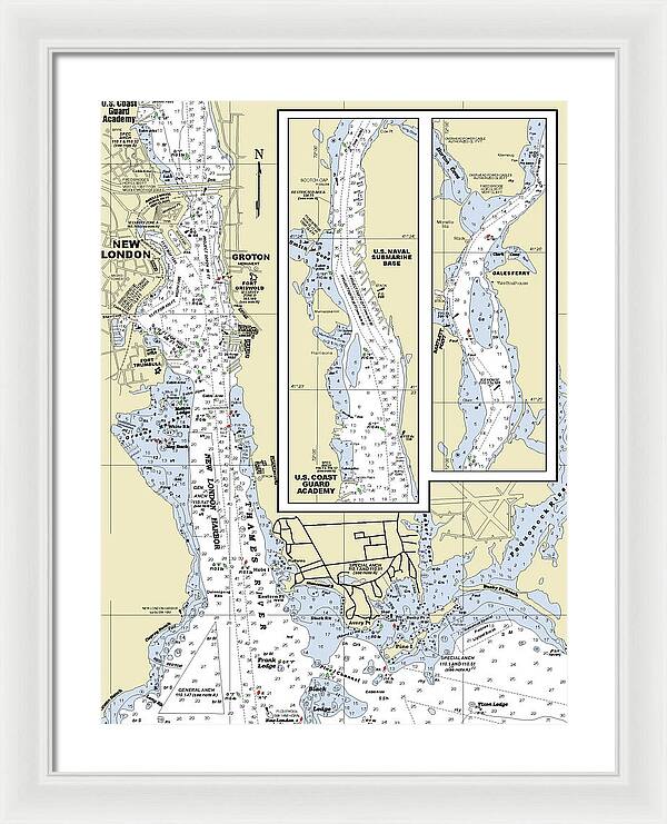 New London Connecticut Nautical Chart - Framed Print