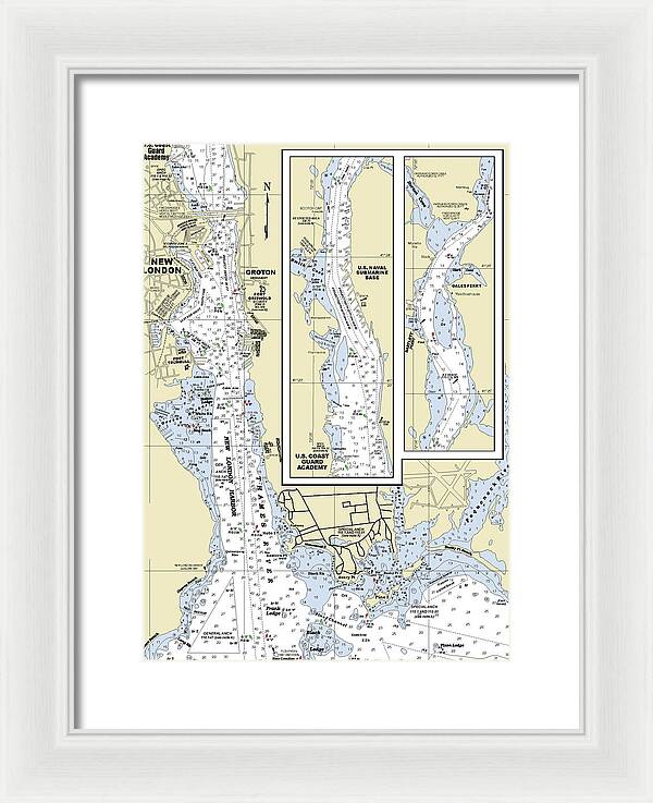 New London Connecticut Nautical Chart - Framed Print