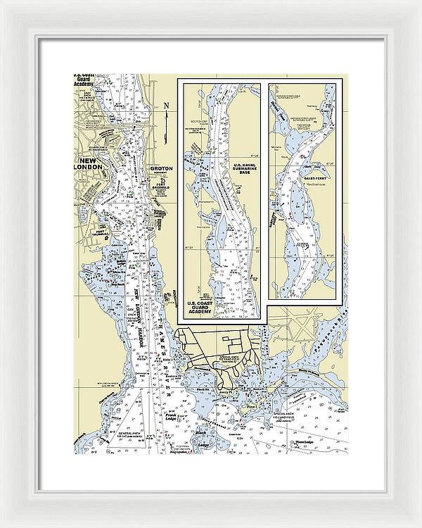 New London Connecticut Nautical Chart - Framed Print
